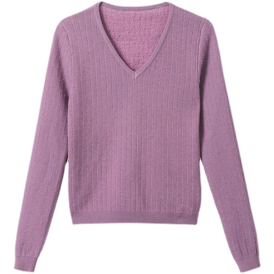 
V-neck velvet sweater for women, thickened velvet to keep warm in autumn and winter, short top for small people, inner knitted bottoming shirt