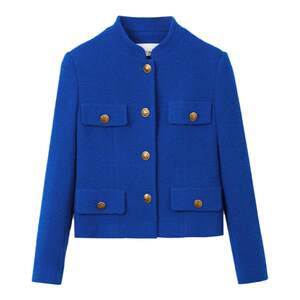 Langzi wool retro high-end winter new French style short style design temperament blue short jacket
