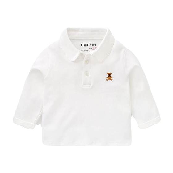 
Right European children's clothing white inner wear boy's polo shirt long-sleeved T-shirt Spring and Autumn Children's baby bottoming shirt top