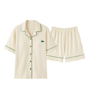 
Couple pajamas for women summer pure cotton short-sleeved 2026 new simple cardigan men and women cotton home wear set