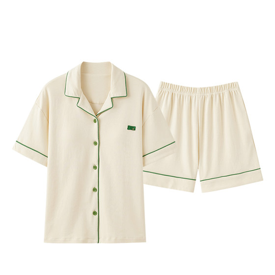 
Couple pajamas for women summer pure cotton short-sleeved 2026 new simple cardigan men and women cotton home wear set