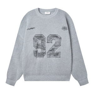 
CoosRetro American retro round neck pullover knitted sweater digital offset print sweater spring and autumn men and women loose jacket