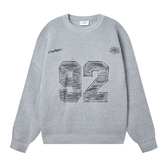 
CoosRetro American retro round neck pullover knitted sweater digital offset print sweater spring and autumn men and women loose jacket