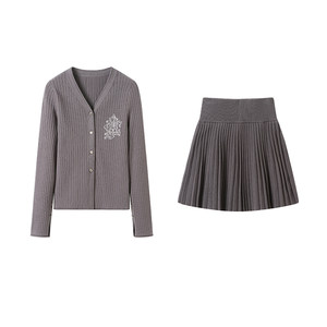 
ANDREA MARTIN Autumn Soft Slim Gray Logo Knitted Top/Skirt Set