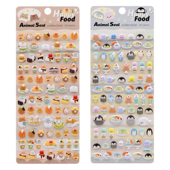 
Cute animal food snacks small patterns three-dimensional bubble stickers for children boys and girls Guka water cup stickers