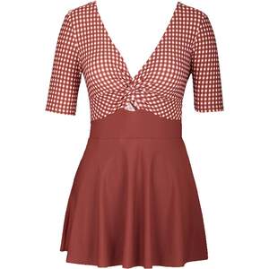 
Yizi body dress swimsuit women's V-neck sexy slim backless young fashionable women's plaid vacation swimsuit