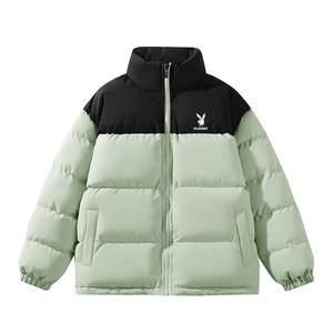
Playboy cotton coat men's winter thickened warm stand-up collar stitching contrasting loose large size couple's bread jacket