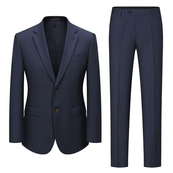 
Peromon's new men's high-end suit groom wedding dress business casual navy blue wool suit set
