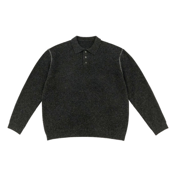 
Gray topstitched lapel wool sweater for boys 2026 new spring and autumn warm casual top knitted sweater inner wear