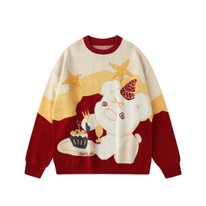 LAMLICKA'Eat Cake' Couple Contrasting Sweater Lazy and High-end Winter Cartoon Sweater Men Loose
