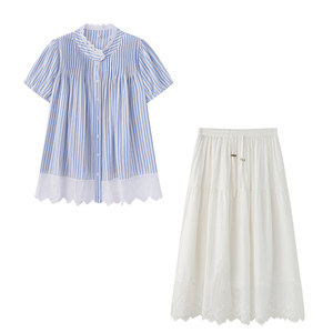 
Premium Maternity Suits for Spring and Summer Outerwear for Pregnant Mothers, High-end Lace Splicing Shirts and Skirts Two-piece Set