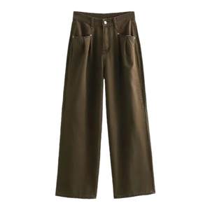 
Retro American jeans for women in autumn and winter plus velvet for fat girls mm high-waisted loose slimming straight floor-length wide-leg pants