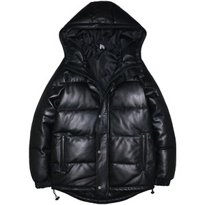 
Genuine leather down winter jacket for men and women, first layer sheepskin jacket, hooded youth casual winter thickened warm jacket left