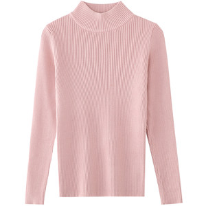 Thin bottoming shirt for women spring and autumn new solid color half turtleneck sweater versatile short long-sleeved sweater slim and tight