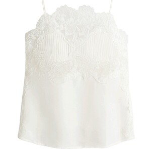 
HM2026 Summer New Women's Lace Decorated Linen Blended Top 1341362