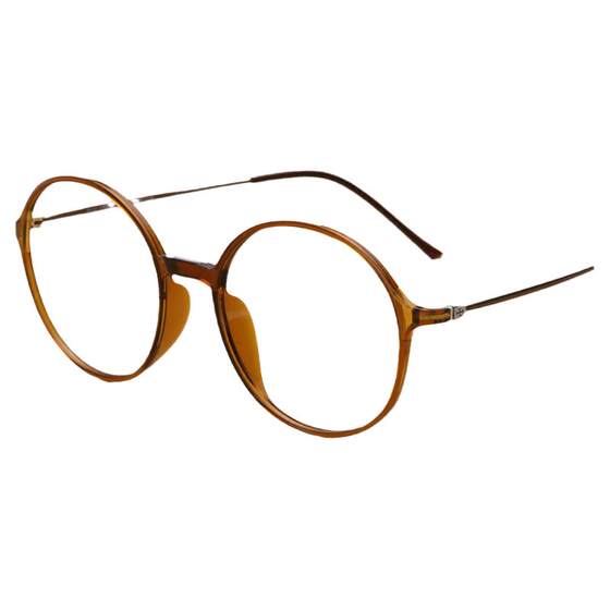 Big face glasses frame tea color retro round lenses frame can be equipped with close vision glasses shelf literary women's wave eyes