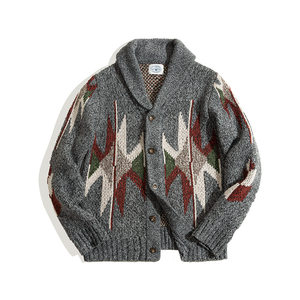 Maden workwear American cardigan green collar sweater Indian lapel thickened knitted jacket Navajo men's spring
