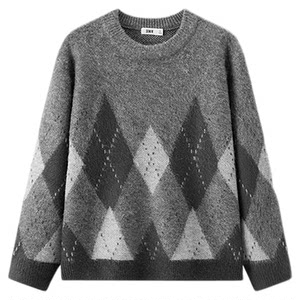 
Semir sweater men's winter imitation mohair plaid jacquard sweater 2025 new retro college style couple outfit