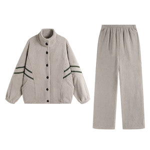 
Nidiya winter coral velvet pajamas for women, thickened and warm, stand-up collar, men's casual sports wearable home clothes suit