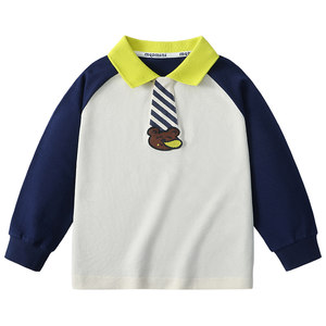 
MQDmini Boys POLO Shirt 2026 Spring New Baby Long Sleeve T-shirt Children's Tops Bottoming Shirt