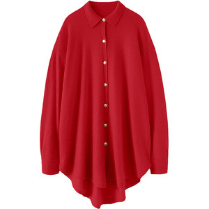 
Versatile for commuting! Oversized shirt cashmere sweater women's mid-length cardigan POLO collar pure cashmere sweater loose