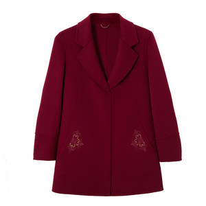 Korean style double-sided cashmere coat for women, short, slim fit, right shoulder suit collar, embroidered temperament mother's woolen coat