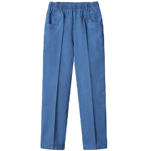 Spring new mom jeans for women, high-waisted elastic loose straight pants for middle-aged and elderly people, elastic-waisted casual pants
