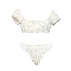 Visual mood2025 new retro white split swimsuit sexy slim hot spring vacation bikini set