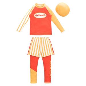 Children's swimsuit boys split sunscreen professional baby A category A fast dry middle school children 3 pieces of long -sleeved swimsuit

