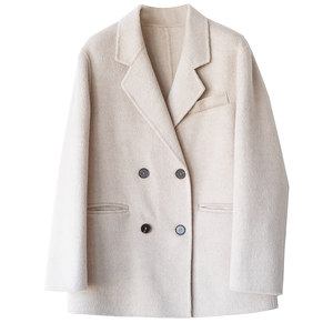 Mixed -color camel velvet classic suit short double -sided woolen woolen woolen woolen coat female autumn and winter small woolen coat
