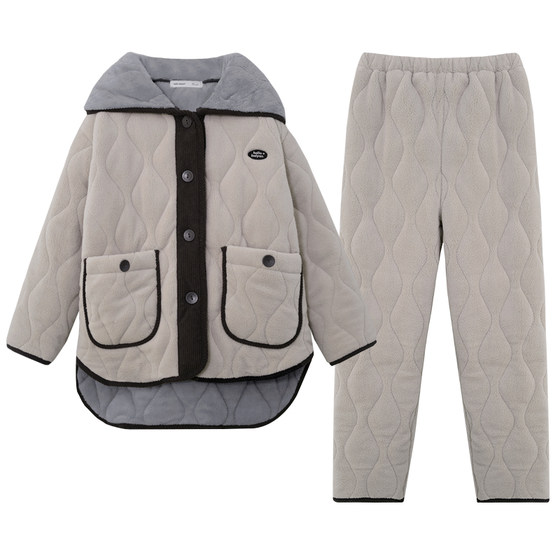 
Beiyan coral velvet cotton couple pajamas for women in winter thickened warm home clothes for men large size cotton jacket set