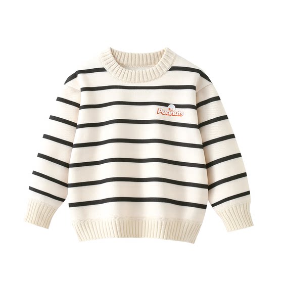 
Snoopy Children's Striped Sweater 2026 Autumn and Winter New Girls' Plush Warm Knitted Sweater Boys' Pullover Tops
