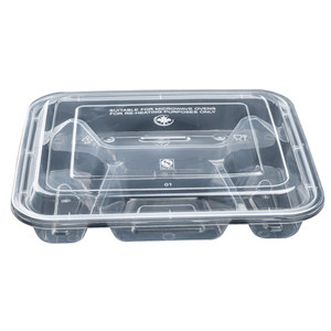 1000ml disposable transparent fast food box, rectangular four grid packaging, thickened Chinese bento, divided plastic lunch box
