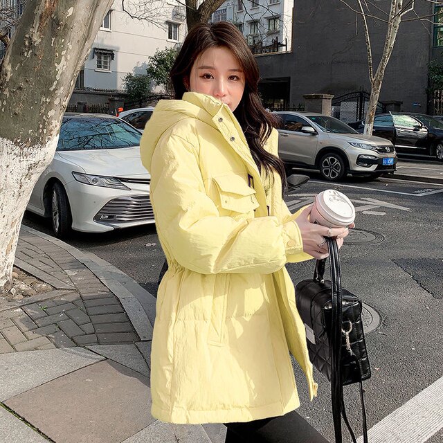 Women's Glossy Loose Down Jacket Mid-length Korean Thick Coat Warm Cotton Coat with Big Fur Collar Winter Quilted Jacket