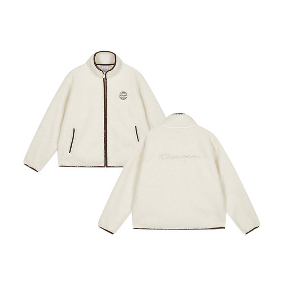 
Champion champion jacket women's 25 winter new style zipper stand collar plus velvet imitation sherpa casual short top