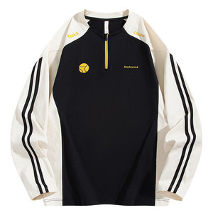 
Wukong has goods outdoor sports style contrasting color splicing half-zipper long-sleeved T-shirt for men and women loose versatile casual tops