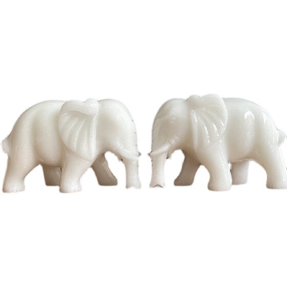 
White jade water-absorbing elephant ornaments pair of animals living room entrance home decoration natural jade carving new Chinese style