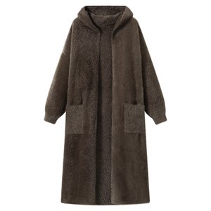 
DDXZ Xizi mink hair hooded heavy long sleeve mid-length warm jacket lazy Korean gentle top