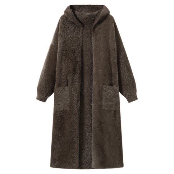 
DDXZ Xizi mink hair hooded heavy long sleeve mid-length warm jacket lazy Korean gentle top