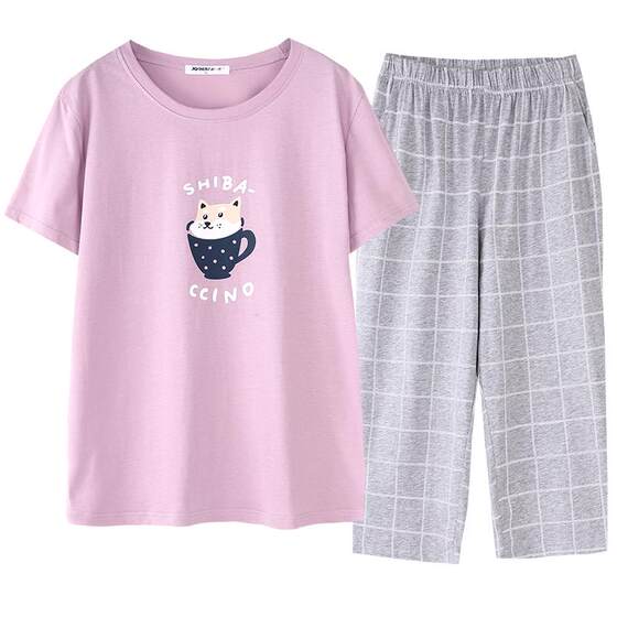 New step summer pajamas for women in summer 2026 new pure cotton thin short-sleeved home clothes two-piece suit that can be worn outside