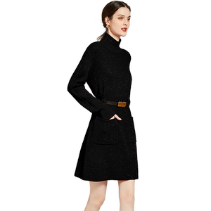 2025秋冬新款半高领内搭中长款高腰打底亮丝法式漂亮针织连衣裙子