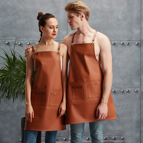 Кожаный фартук Водонепроницаемая и нефтяная одежда для женщин, готовив кухню водное питание мужская рабочая одежда PU мягкая кожа домашняя талия