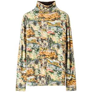 Wangqiu pure wool thin sweater for women pullover fashionable printed base knit sweater half turtle neck warm wool sweater
