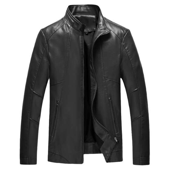 Haining men's leather jacket plus velvet Korean youth locomotive handsome men's leather soft sheep leather jacket trend jacket
