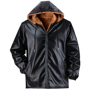 Leather men's jacket loose hooded and velvet windproof waterproof motorcycle riding takeaway takeaway driving warm PU cotton jacket
