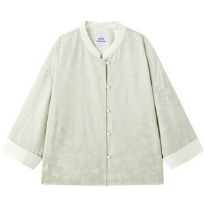 
Peacebird New Chinese Style Coat Light Green Butterfly Jacquard Texture Fashionable Short Coat for Women