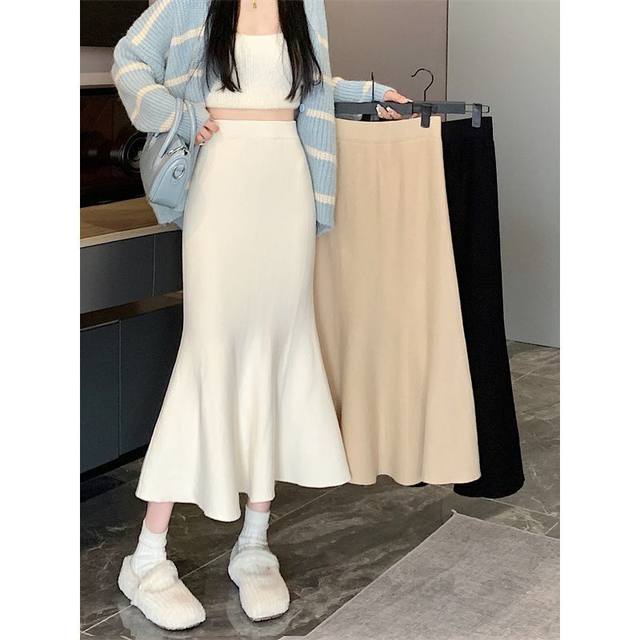 Slim high waist fishtail skirt Female autumn and winter Korean version ...