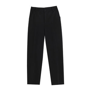 
Large size black suit pants for women straight-leg drooping cropped pants casual pants loose career interview high waist cigarette pants