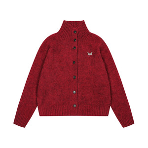 
Double L2 New Year red lazy style turtleneck sweater cardigan for women new loose knitted jacket top