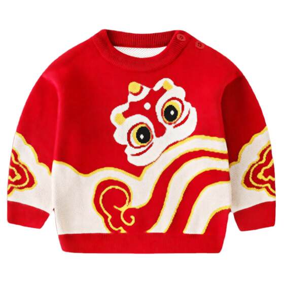 
Betis children's red sweater 2026 spring and autumn new male and female baby New Year's greetings sweater festive S